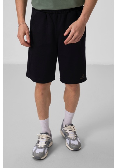 Tommy Life Siyah Yüzeyi Dokulu Oversize Erkek Şort - 81288 Siyah