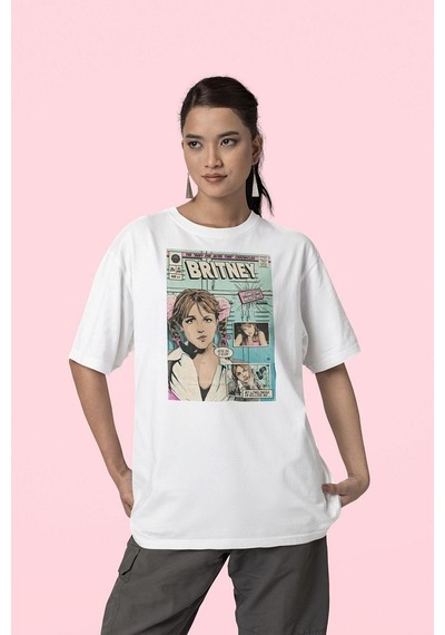 Britney Spears Baskılı Unisex Oversize Şarkıcı Tişört Beyaz