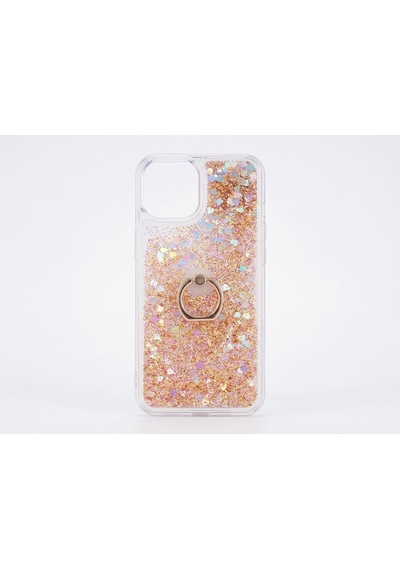 Flody Apple  Uyumlu iPhone 15 Kılıf Sulu Simli Akışkan Silikon Yüzüklü Gold