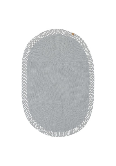 Cool Halı Glenn Gri Krem Oval Pamuklu Kilim El Dokuması Örgü Çift Taraflı Yıkanabilir Mutfak Kilimi