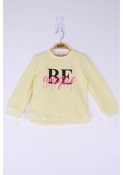 Toontoy Kız Çocuk Be Baskılı Sweatshirt Açık Sarı
