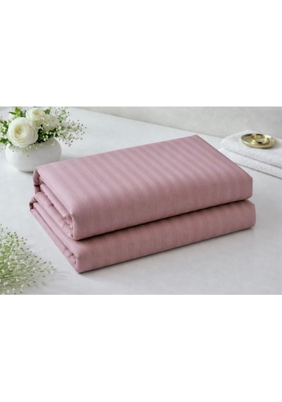 Wova Home Mauve Stripe Çift Kişilik Nevresim Takımı%90 Pamuk 83 Tel Saten Çizgili Lastikli Çarşaflı Mürdüm Nev Çok Renkli