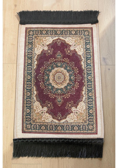 Mini Alın Seccadesi Kaymaz Taban Desenli Cep Tipi Seyahat Namaz Seccadesi - Bordo