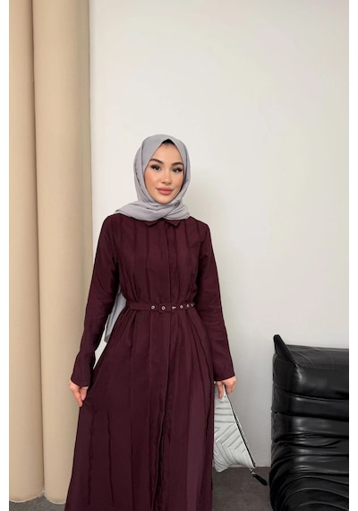 Mihran Butik Quenn Model Coupra Model Kumaş Kemer Detaylı Elbise Bordo