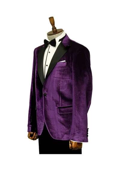 Wessi Kadife Slim Fit Tek Düğmeli Mor Erkek Balo Ceket - Wessi Mor