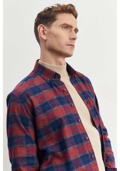 AC&Co / Altınyıldız Classics Comfort Fit Geniş Kesim Düğmeli Yaka %100 Pamuk Flanel Oduncu Gömlek 4A2023100031LBRM Lacivert - Bordo AC&Co / Altınyıldız Classics Comfort Fit Geniş Kesim Düğmeli Yaka %100 Pamuk Flanel Oduncu Gömlek 4A2023100031LBRM Lacivert - Bordo