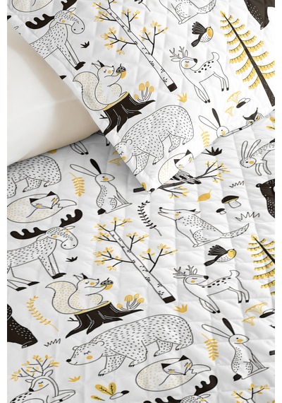 Evimde Bambaşka Orman Hayvanları Beyaz Çocuk Odası Tek Kişilik Pike Takımı-gri Sarı 160x220 CM Kapitone Yatak Örtüsü Evimde Bambaşka Orman Hayvanları Beyaz Çocuk Odası Tek Kişilik Pike Takımı-gri Sarı 160x220 CM Kapitone Yatak Örtüsü