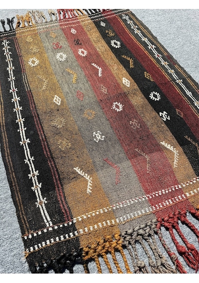 Burak Halı El Dokuma Dekoratif Kilim 92 x 123 Kök Boya Kiremit Kırmızı