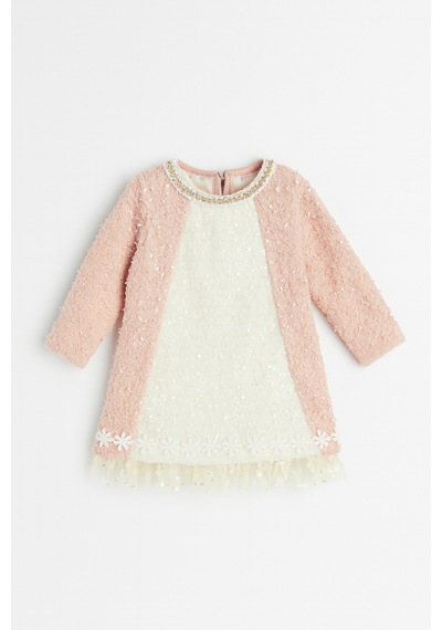 For My Baby Çiçek İşlemeli Bisiklet Yaka Elbise Pembe