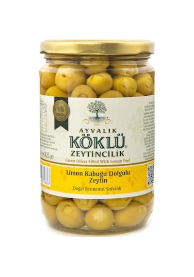 Ayvalık Köklü Zeytincilik Limon Kabuğu Dolgulu Yeşil Zeytin Cam 420 G