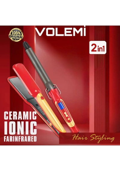 Volemi V-0095 Profesyonel 2'si 1 Arada Saç Şekillendirici Düzleştirici Ve Maşa Özellikli Seramik Cihaz