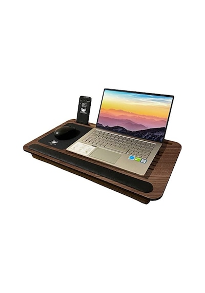 Minderli Laptop Sehpası - Telefon Ve Tablet Bölmeli Çalışma Masası, Antik Meşe Renk