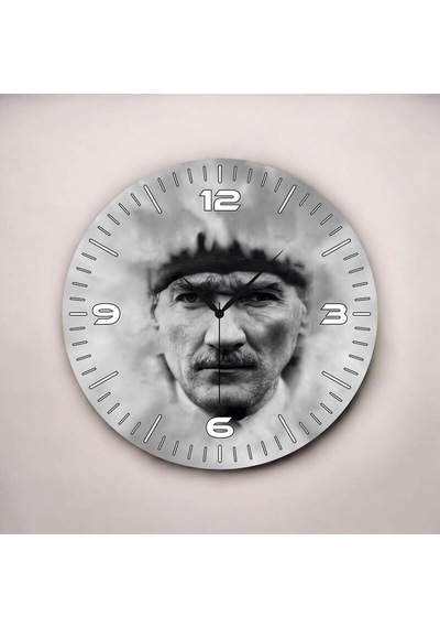 Renkli Baskı Atatürk Desenli Sayılı Öğretmen Yılbaşı Hediyelik Ahşap Sessiz Tablo Duvar Saati D261 Çok Renkli