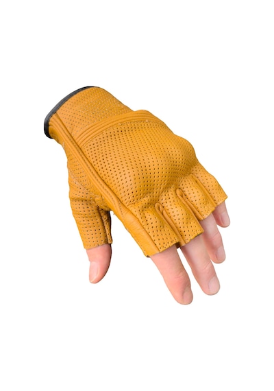 Fingerless Flx Leather Yellow Korumalı Motosiklet Deri Eldiveni