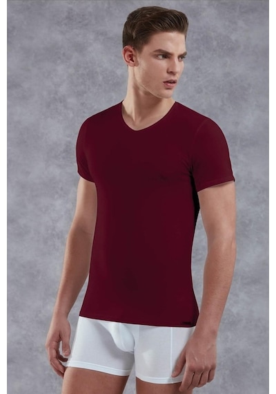 Doreanse 2855 Erkek Modal V Yaka Kısa Kol Bordo T-Shirt