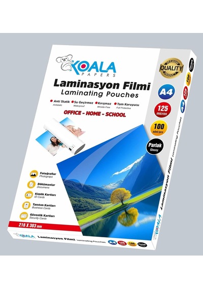Koala Papers A4 Laminasyon Filmi 125 Micron 100'lü Doküman Koruma Ve Parlaklık Sağlayan