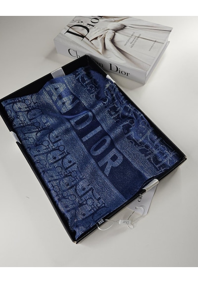 Miorel Scarfs Cd Desen Kaşmir İpek Şal Scarfs Cashmere Shawl Hijab Yeni Sezon Lacivert