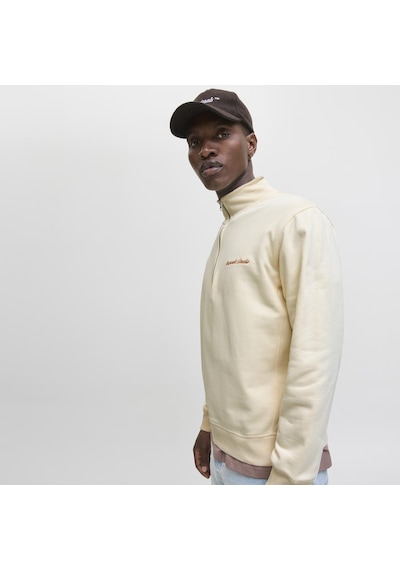 Jack & Jones Erkek Yarim Fermuarli Dik Yaka Sweatshirt - Norrebro - 12282899 Antique White