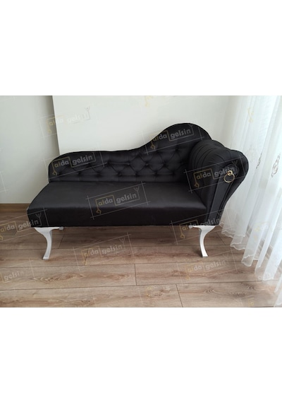 Ters Kol Dekoratif Bihter Koltuk Josefin Puf 120 Cm Beyaz Ayak Siyah
