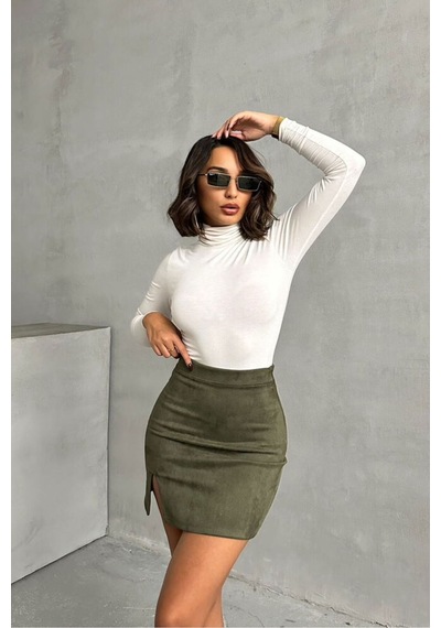 Verymoda Süet Mini Etek - F1573 Haki