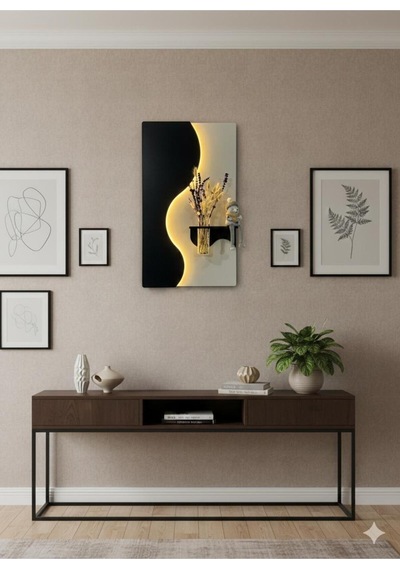 Manolya Ahşap Pilli Ledli İskandinav Tarzı Salon Duvar Rafı Modern Çiçeklik 40 X 70 Cm Çok Renkli