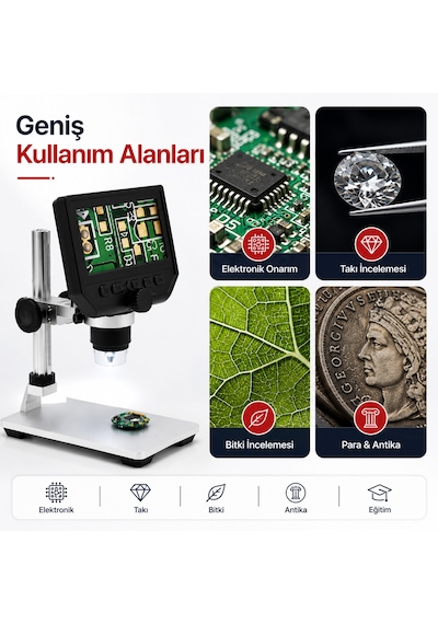 600x Dijital 4.3 İnç Lcd Ekranlı Hd Usb Mikroskop Elektronik, Takı Ve Eğitim İçin
