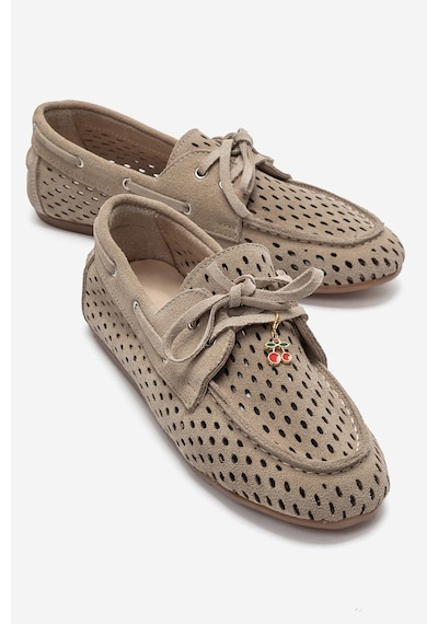 Luvi Shoes Stevo Kum Süet Hakiki Deri Delikli Bağcıklı Kadın Loafer Ayakkabı