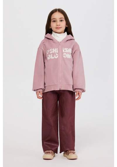 Panço Kız Çocuk Fermuarlı Pudra Sweatshirt Pembe