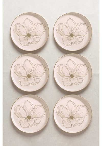 Taupe Bloom Nordic 6'lı Pasta & Sunum Tabağı 22 Cm Çok Renkli