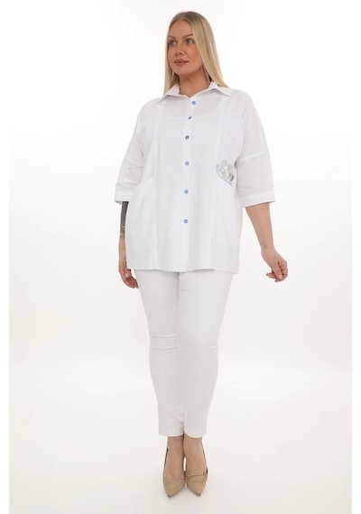 Lady Majestic Büyük Beden Cepli Cotton Gömlek Sarı