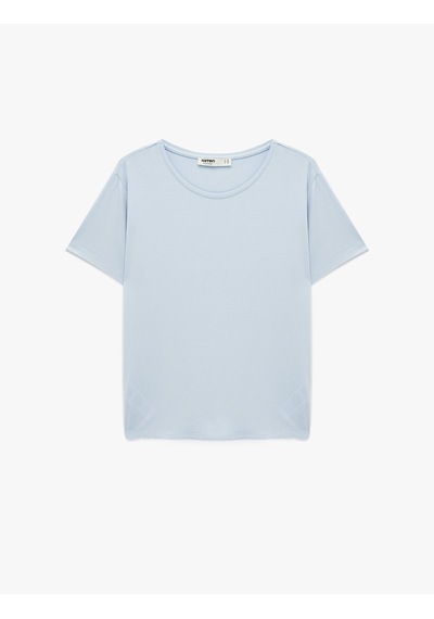 Koton Kısa Kollu Bisiklet Yaka Viskon Basic Pijama Üstü Mavi 6slk40028mk