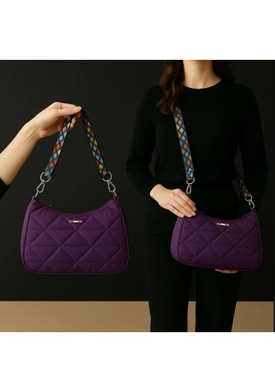 Guard Leather Kapitone Kadın Omuz Çantası + Renkli Kartlık Mor