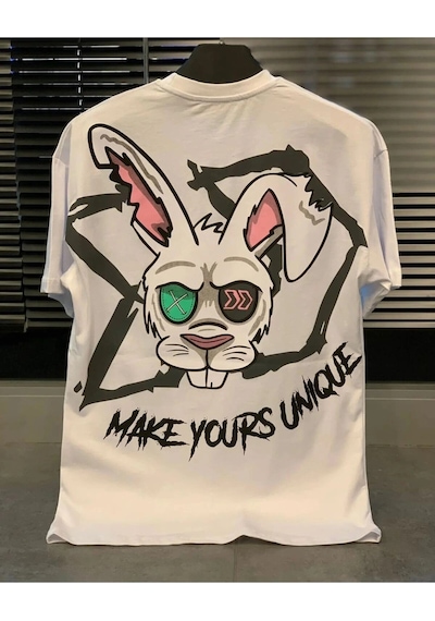 Tarzsokak Make Yours Unique Baskılı Oversize Unisex Pamuk Beyaz