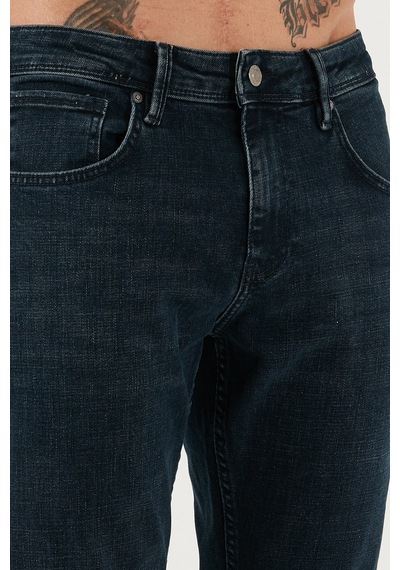 Buratti Streç Pamuklu Slim Fit Yüksek Bel Dar Paça Jeans Erkek Kot Pantolon 3300C46Tokyo Mavi