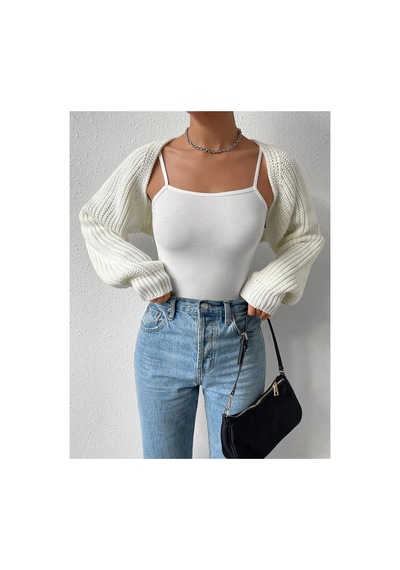 Moibody Triko Örgü Reglan Kol Bolero Hırka Kore Tarzı 4 Mevsim Ekru Ekru