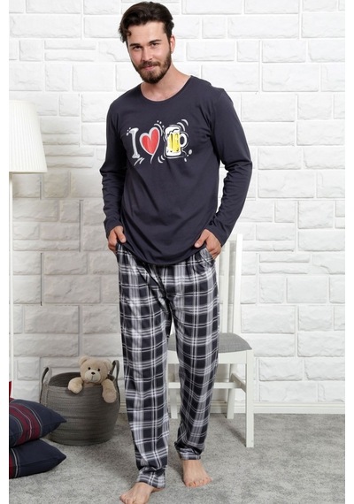 Gazzaz Erkek Uzun Kol Cepli O Yaka Pijama Takım 3466A