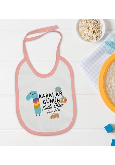 BK Kids Kişiye Özel Pembe Bebek Mama Önlüğü - Model 29 Pembe