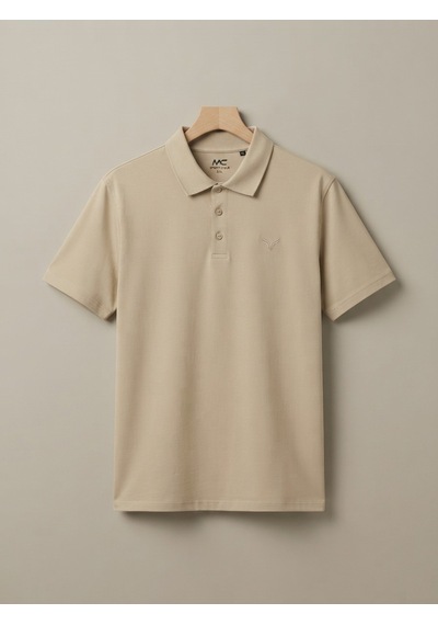 Maccali Erkek Bej Büyük Beden Bol Basic Polo Yaka Tişört