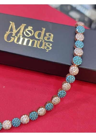 Modagümüşevi 925 Ayar Gümüş Firuze Taşlı Su Yolu Kadın Bileklik