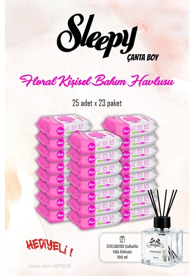 Sleepy Floral Kişisel Bakım Havlusu 25'li 23 Paket ve Rosıe Koku Tekli