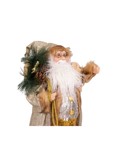 Yılbaşı Noel Baba Hediye Çuvallı Pelüş Ayı Dekorlu Gold 45 Cm.