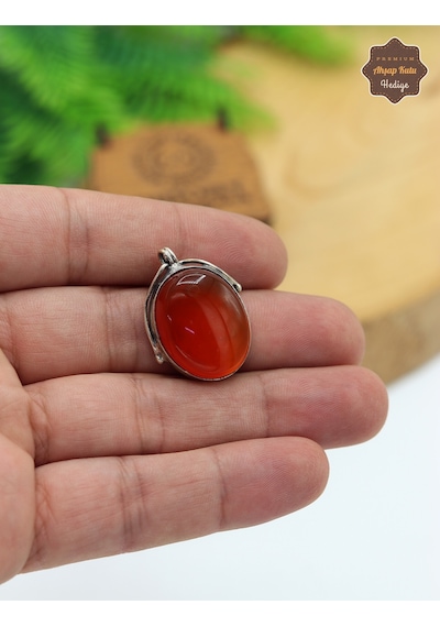 Orijinal Akik Taşlı Oval Model El İşi Otantik Gümüş Kadın Kolye 201025478