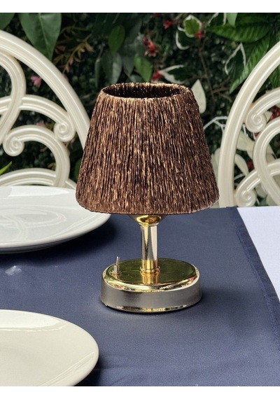 Modern Led Abajur Üst Kahverengi-alt Parlak Gold Detay 9v Pil 75-90 Saat