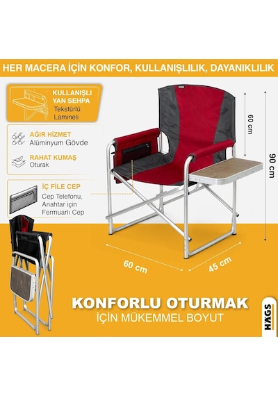 Haegs Alüminyum Kamp Sandalyesi, Taşınabilir Katlanır Yönetmen Sandalyesi, Yan Sehpa Ve Çıkarılabilir Yan Cep İl Çok Renkli