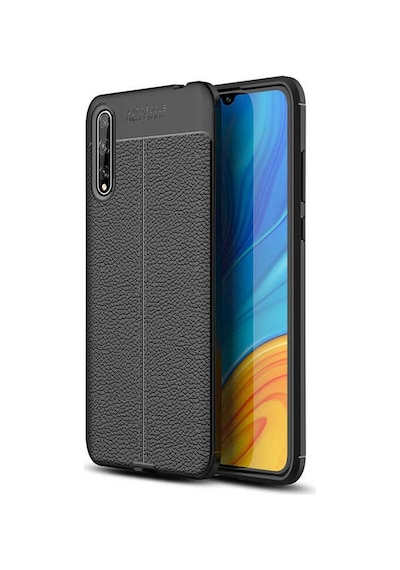 Kilifone - Huawei P Smart S Y8p Uyumlu Kılıf Deri Dikiş Görünümlü Niss Karbon Silikon Kapak - Siyah - T13926