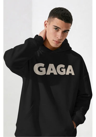 Sevbano Lady Gaga Şarkıcı Sırt Baskılı Unisex Oversize Penye Hoodie Siyah