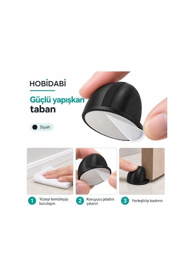 Yarımay Yapışkanlı Kapı Kolu Stoperi, Metal Kapı Tamponu, Koruyucu Kapı Durdurucu 5, Siyah