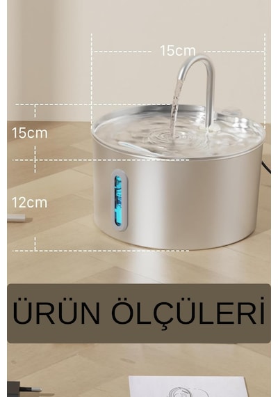 Su Seviyesi Göstergeli 2.2 L Paslanmaz Çelik Kedi Köpek Için Su Pınarı Su Çeşmesi Su Sebili S12