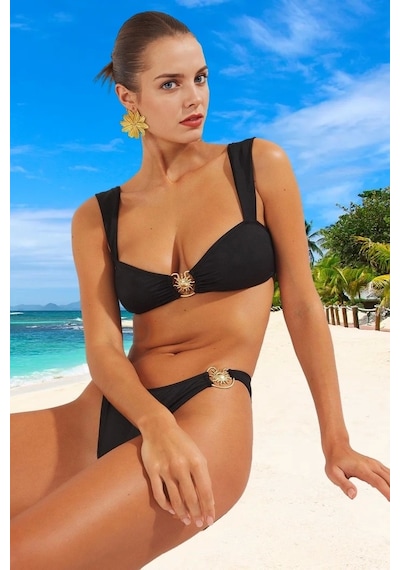 Ersefa Tasarım Bikini Takımı Uv Korumalı Şık Detaylı Klora Dayanıklı Pla Siyah