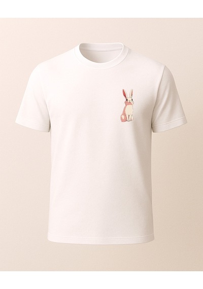 Kedi Ve Hayalet Baskılı T-shirt Beyaz
